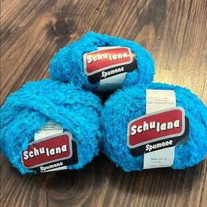 Lot of 3 Skeins Schulana Spumone Blue Wool Yarn
